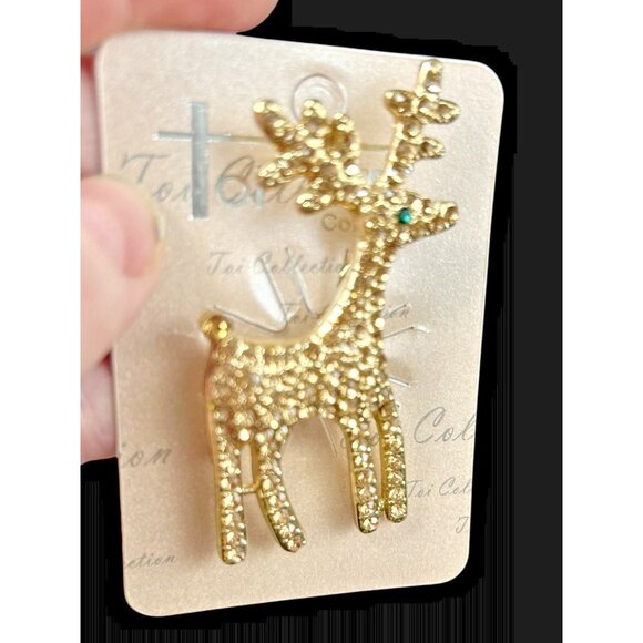 Fawn Deer Reindeer Brooch Pin Pave Rhinestone Costume Jewelry New Christmas 2.5" - Picture 4 of 5